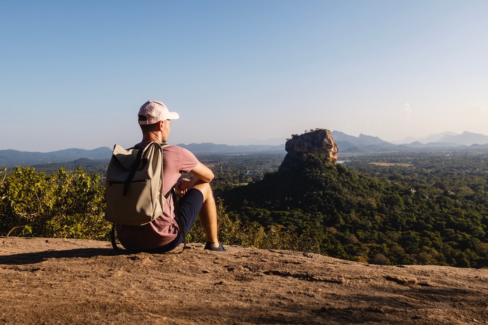 Traveler enjoying view of Sigiriya rock in Sri Lanka